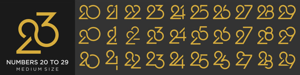 collection of creative number 20 to 29 logo designs. abstract number design vector illustration