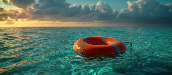 Obraz premium Lifebuoy Floating on Calm Ocean Water