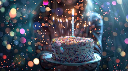 Festive cake with candles. stylized