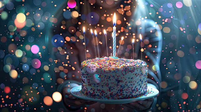 Festive cake with candles. stylized