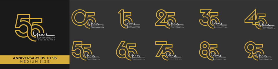 collection anniversary 15 to 95 year, creative number design vector illustration.