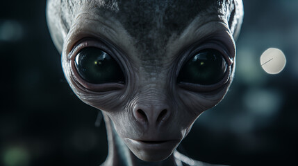 Obraz premium Close-Up Of An Alien With Large Black Eyes And Detailed Skin Texture