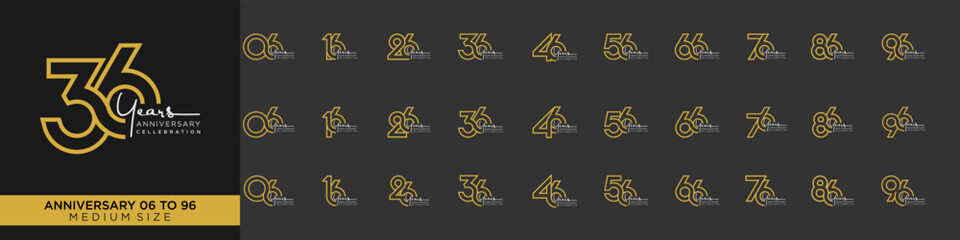 collection anniversary 16 to 96 year, creative number design vector illustration.