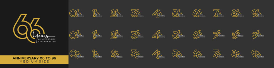 collection anniversary 16 to 96 year, creative number design vector illustration.