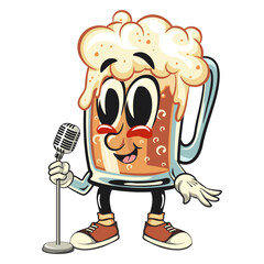 beer cartoon character retro vector design become a stand up comedian, work of hand drawn