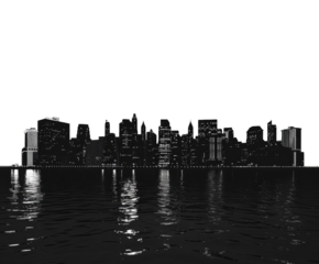 Night city skyline silhouette with lights