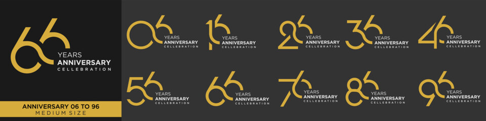 collection anniversary 16 to 96 year, creative number design vector illustration.