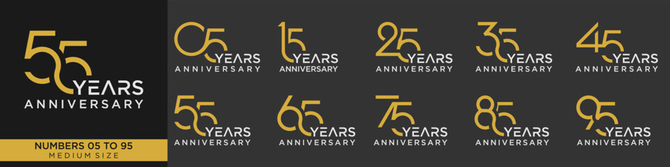 collection anniversary 15 to 95 year, creative number design vector illustration.