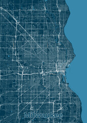 Milwaukee, Wisconsin, USA artistic blueprint map poster
