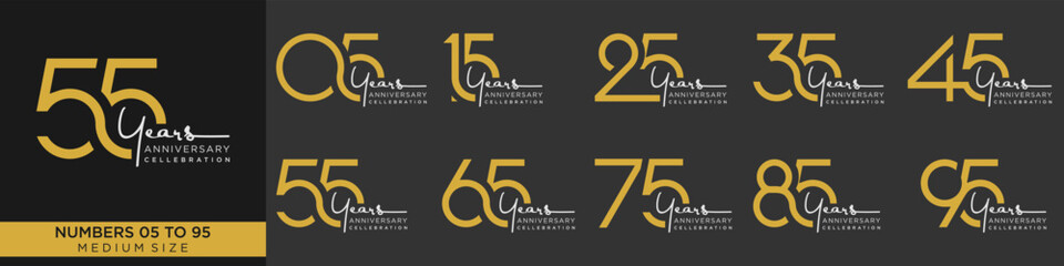 collection anniversary 15 to 95 year, creative number design vector illustration.