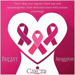 Breast cancer awareness month gender signs template with pink ribbon. vector and illustration design. Breast cancer awareness month,Don’t skip your regular check-ups and mammograms.