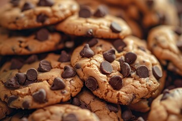 Fototapeta premium Closeup image showcasing the tempting texture of homemade chocolate chip cookies