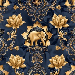 Elephant Gold Lotus and Dark Blue 