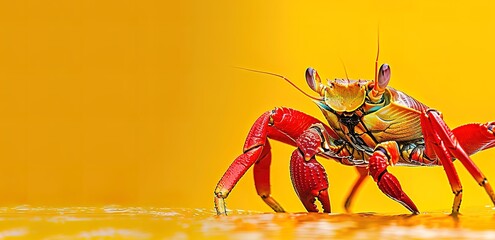 Naklejka premium A red shrimp on a yellow background