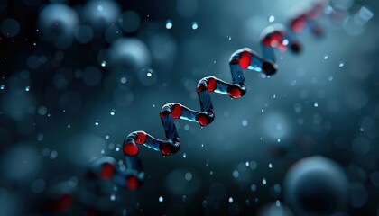 Abstract representation of molecular structure showcasing a DNA strand with vibrant colors and a futuristic background.