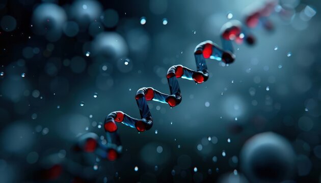 Abstract representation of molecular structure showcasing a DNA strand with vibrant colors and a futuristic background.