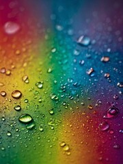Water droplets on a vibrant rainbow background, creating a realistic wallpaper design
