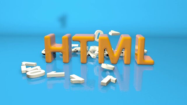 HTML icon with falling numbers of a single code. IT technologies.: 3D render illustration of the macro view of software source code on screen monitor