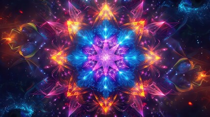 Vibrant Neon Lights Forming Intricate Star Patterns
