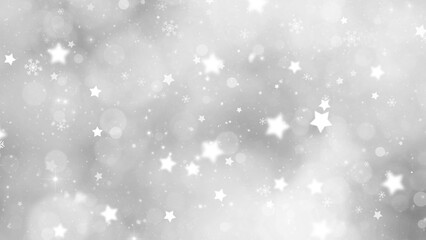 Bright silver christmas stars and snowflakes on a beautiful blurry bokeh background, holiday concept illustration.	
