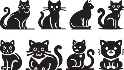 Fototapeta premium Black Cat Set Isolated White Background, Vector Illustration