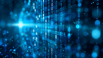 Obraz premium Abstract Digital Data Binary Code Background for AI, Symbolizing Technology, Information, and Cybersecurity.