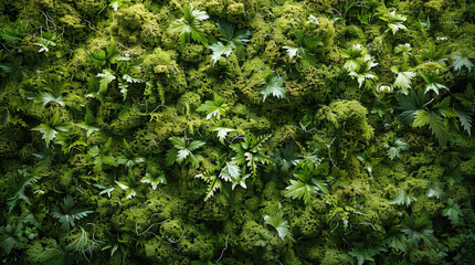Green moss texture, background, Bright color, top view. Generative AI.