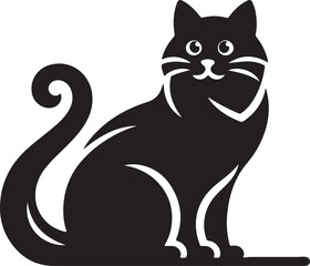 Black Cat Set Isolated White Background, Vector Illustration
