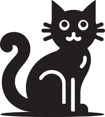 Black Cat Set Isolated White Background, Vector Illustration