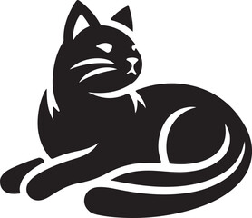 Black Cat Set Isolated White Background, Vector Illustration