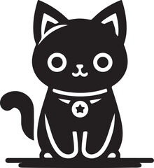 Black Cat Set Isolated White Background, Vector Illustration