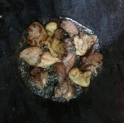 frying pan with meat