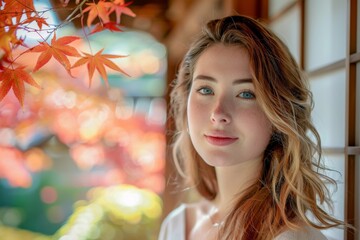 秋に日本旅行を楽しむ外国人の女性（インバウンド・外国人・訪日・旅行・円安・京都・紅葉）