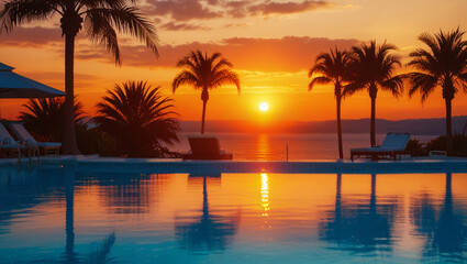 Obraz premium sunset over the pool