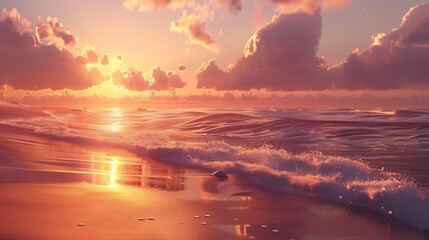 Serene Beach Sunset Scene Warm Colors, Gentle Waves, and Tranquil Atmosphere