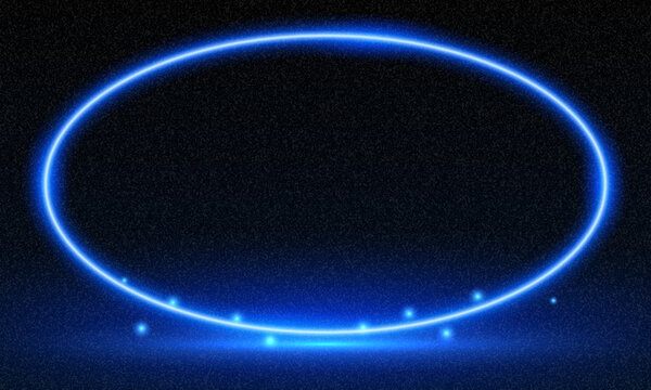 Vector 3d render, elipse glowing in the dark, pink blue neon light, illuminate frame design. Abstract cosmic vibrant color backdrop. Glowing neon light. Neon frame with rounded corners.	