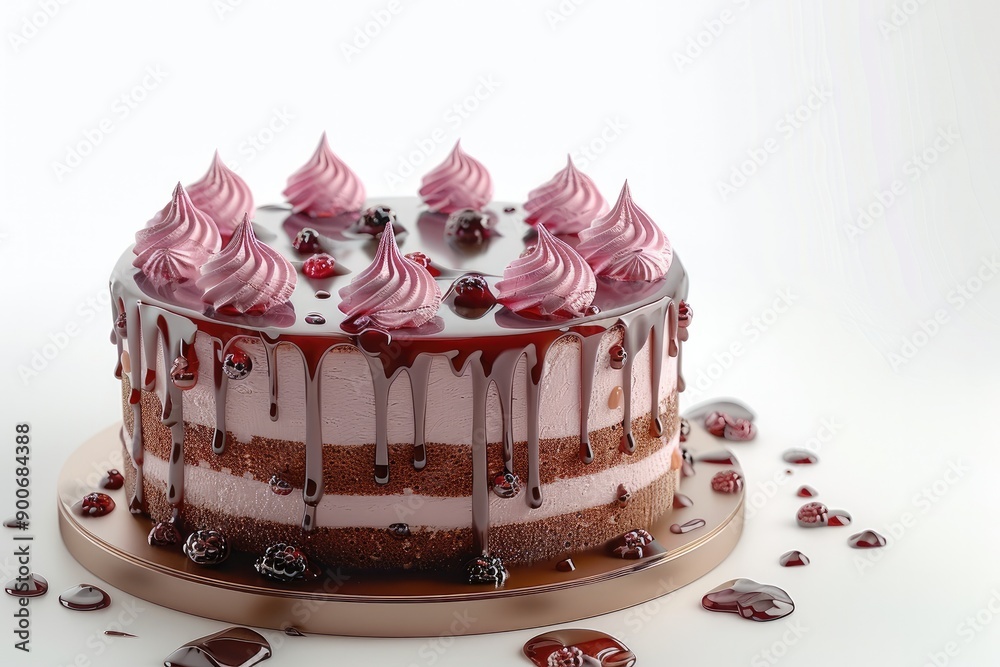 Poster glamour glossy cake isolated on clear empty white background. generative ai.