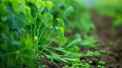 Obraz premium Vibrant green plants grow in fertile soil, showcasing nature's beauty in a peaceful agricultural landscape.