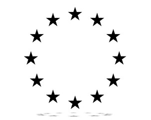 creative dark colored or black stars as of the flag of the European Union, ground shadow, isolated