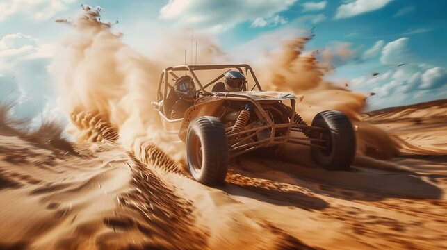 Dune buggy speeding through the sand, offroad excitement, beach driving