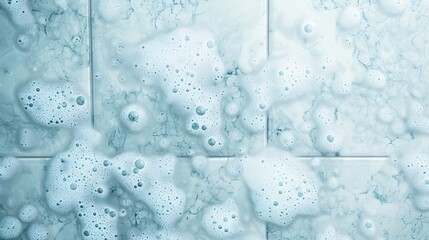 Close-up of soapy bubbles on tiled surface, creating a clean and refreshing look. Perfect for cleaning, hygiene, and sanitation concepts.