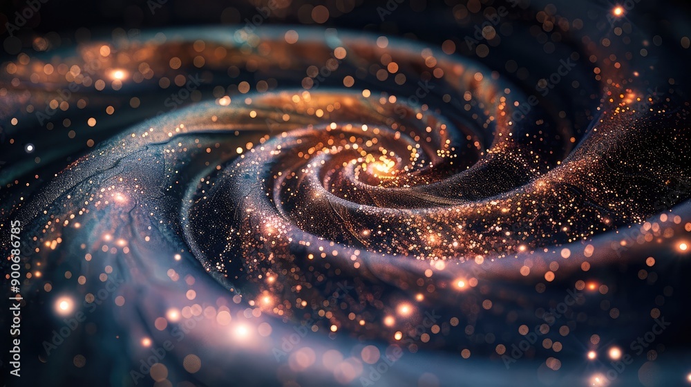Poster symmetrical swirls of glitter on an interesting dark background. generative ai.
