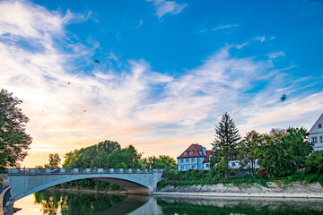 Fototapeta premium view of the sights and the Danube in the German city of neuburg an der donau