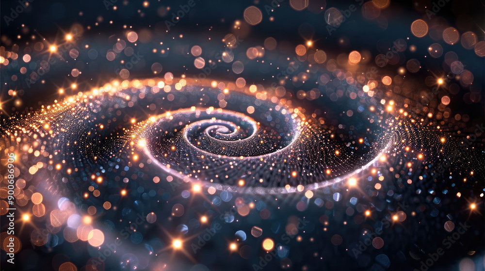 Poster symmetrical swirls of glitter on an interesting dark background. generative ai.
