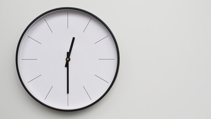 Wall Clock Showing 00.30/12.30 O'Clock on White Wooden Surface - Perfect for Time Management and...