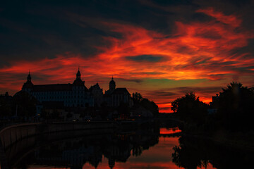 Fototapeta premium view of the sights and the Danube in the German city of neuburg an der donau