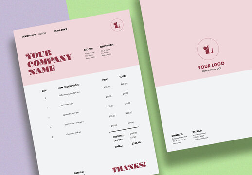 Invoice Layout with Red Accents