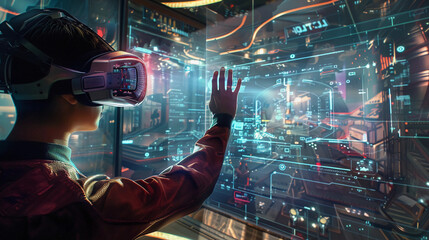 Person interacting with futuristic technology 