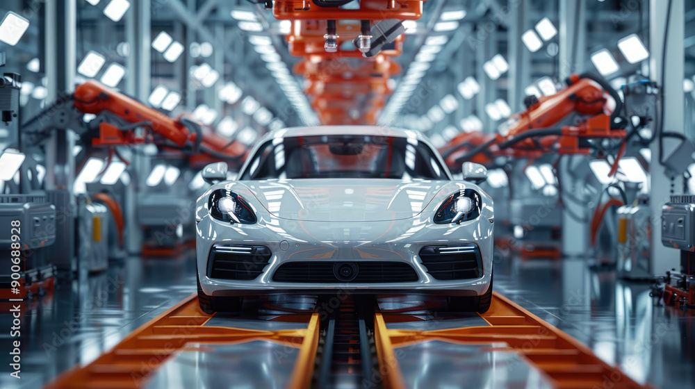 Aufkleber car installation assembly line operation. generative ai.
