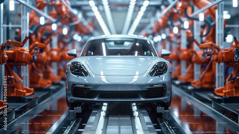 Aufkleber car installation assembly line operation. generative ai.